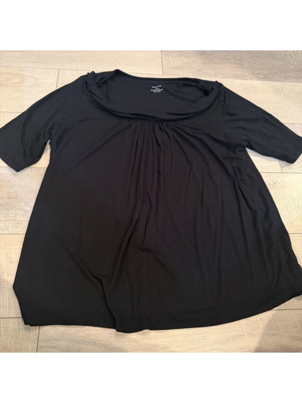 Grace Womens Black 1X Blouse Short Sleeve Rayon Spandex